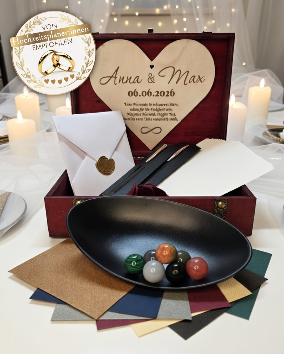 Personalisierte Hochzeitszeitkapsel 2026 mit graviertem Herz